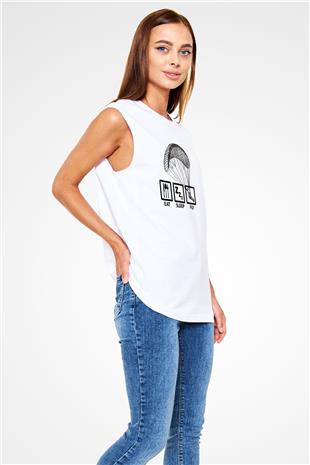 Yamaç Paraşütü Baskılı Unisex Kolsuz Beyaz Tişört