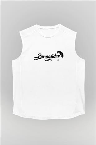 Yamaç Paraşütü Baskılı Unisex Kolsuz Beyaz Tişört