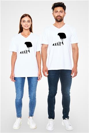 Yamaç Paraşütü Baskılı Unisex V Yaka Tişört - Tshirt