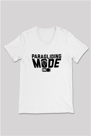Yamaç Paraşütü Baskılı Unisex V Yaka Tişört - Tshirt