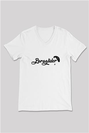 Yamaç Paraşütü Baskılı Unisex V Yaka Tişört - Tshirt