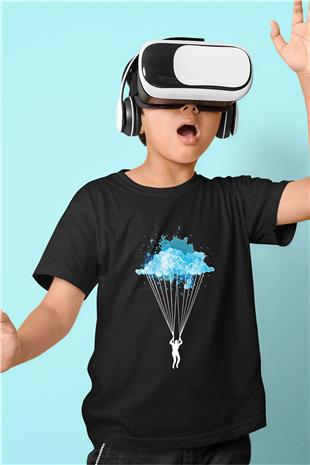 Yamaç Paraşütü - Paragliding Baskılı Unisex Siyah Çocuk Tİşörtü - Tshirt