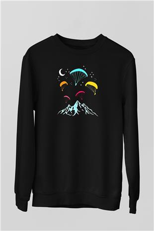 Yamaç Paraşütü - Paragliding Baskılı Unisex Siyah Sweatshirt