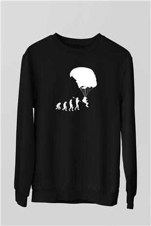 Yamaç Paraşütü - Paragliding Baskılı Unisex Siyah Sweatshirt