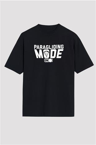 Yamaç Paraşütü - Paragliding Baskılı Unisex Siyah Oversize Tişört