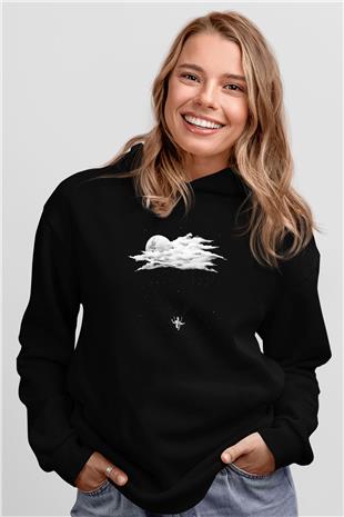 Yamaç Paraşütü - Paragliding Baskılı Unisex Siyah Kapüşonlu Sweatshirt
