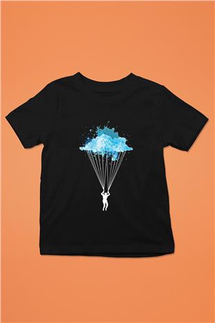 Yamaç Paraşütü - Paragliding Baskılı Unisex Siyah Çocuk Tİşörtü - Tshirt