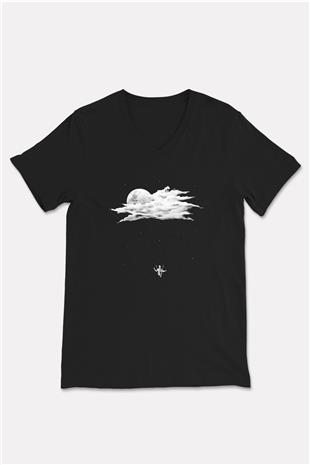 Yamaç Paraşütü - Paragliding Baskılı Unisex Siyah V Yaka Tişört