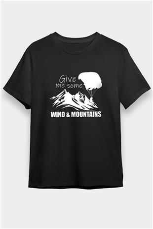 Yamaç Paraşütü - Paragliding Baskılı Unisex Siyah Tişört - Tshirt