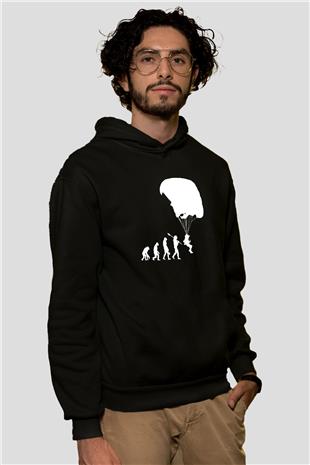 Yamaç Paraşütü - Paragliding Baskılı Unisex Siyah Kapüşonlu Sweatshirt