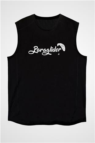 Yamaç Paraşütü - Paragliding Baskılı Unisex Siyah Kolsuz Tişört