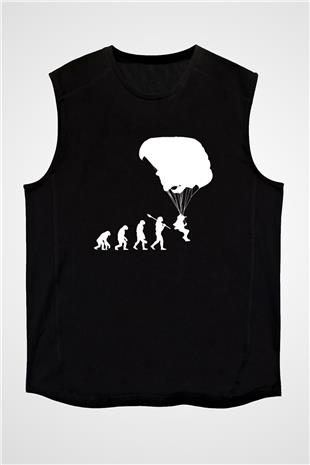 Yamaç Paraşütü - Paragliding Baskılı Unisex Siyah Kolsuz Tişört