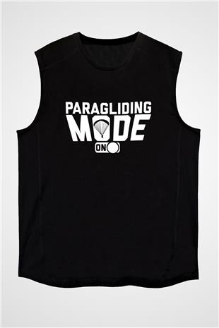 Yamaç Paraşütü - Paragliding Baskılı Unisex Siyah Kolsuz Tişört