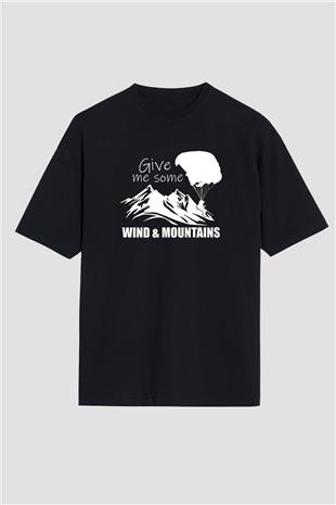 Yamaç Paraşütü - Paragliding Baskılı Unisex Siyah Oversize Tişört