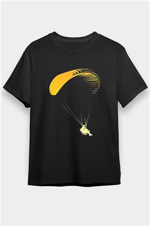 Yamaç Paraşütü - Paragliding Baskılı Unisex Siyah Tişört - Tshirt