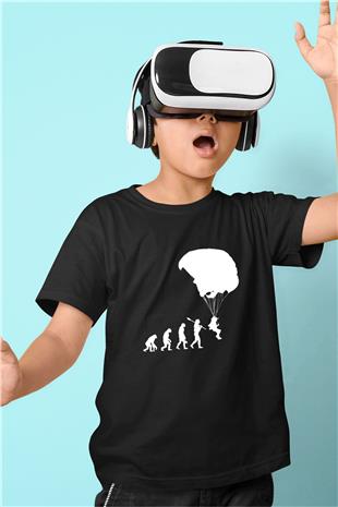 Yamaç Paraşütü - Paragliding Baskılı Unisex Siyah Çocuk Tİşörtü - Tshirt