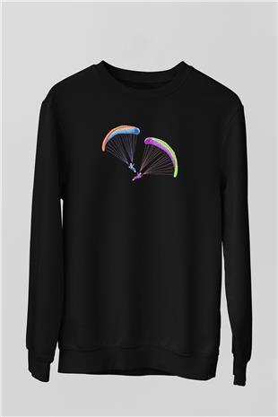 Yamaç Paraşütü - Paragliding Baskılı Unisex Siyah Sweatshirt