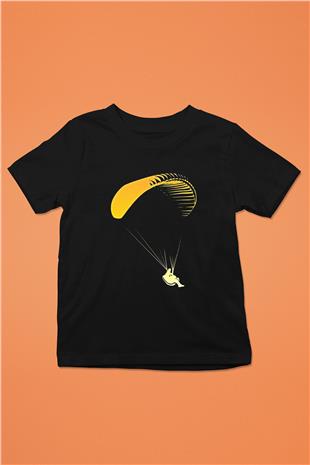 Yamaç Paraşütü - Paragliding Baskılı Unisex Siyah Çocuk Tİşörtü - Tshirt