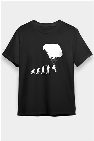 Yamaç Paraşütü - Paragliding Baskılı Unisex Siyah Tişört - Tshirt