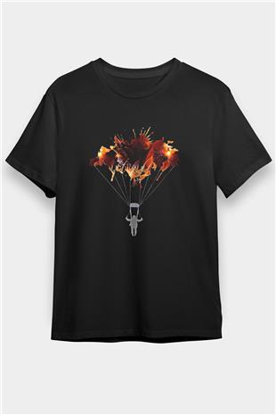 Yamaç Paraşütü - Paragliding Baskılı Unisex Siyah Tişört - Tshirt