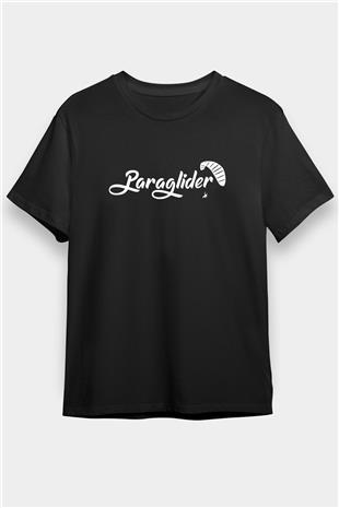 Yamaç Paraşütü - Paragliding Baskılı Unisex Siyah Tişört - Tshirt