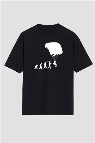 Yamaç Paraşütü - Paragliding Baskılı Unisex Siyah Oversize Tişört