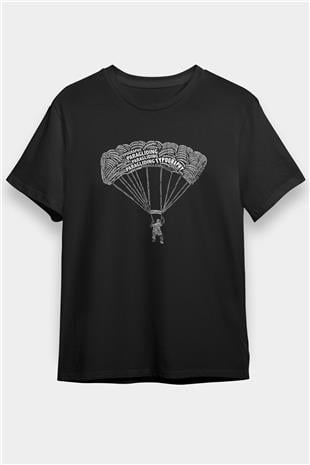 Yamaç Paraşütü - Paragliding Baskılı Unisex Siyah Tişört - Tshirt