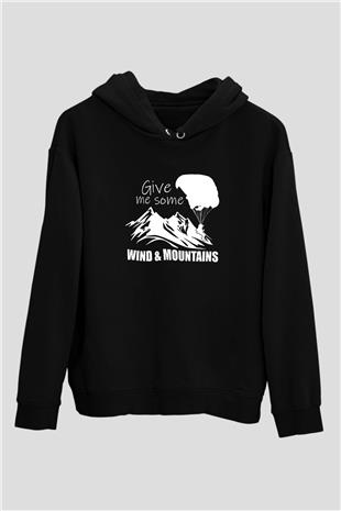 Yamaç Paraşütü - Paragliding Baskılı Unisex Siyah Kapüşonlu Sweatshirt