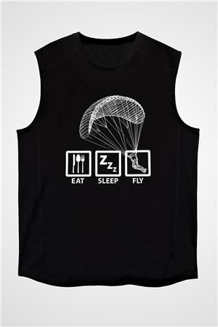 Yamaç Paraşütü - Paragliding Baskılı Unisex Siyah Kolsuz Tişört