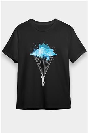Yamaç Paraşütü - Paragliding Baskılı Unisex Siyah Tişört - Tshirt