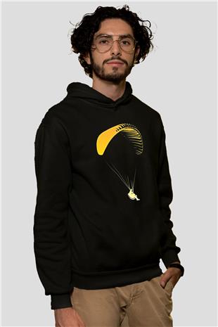 Yamaç Paraşütü - Paragliding Baskılı Unisex Siyah Kapüşonlu Sweatshirt
