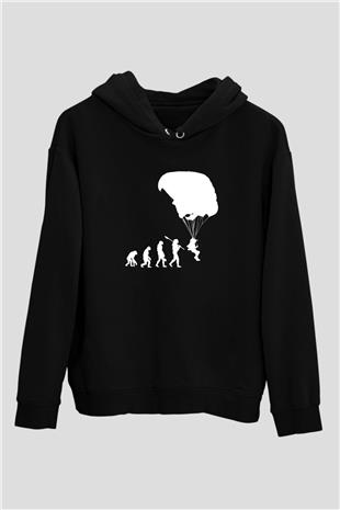 Yamaç Paraşütü - Paragliding Baskılı Unisex Siyah Kapüşonlu Sweatshirt