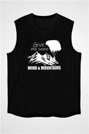 Yamaç Paraşütü - Paragliding Baskılı Unisex Siyah Kolsuz Tişört