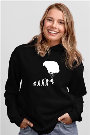 Yamaç Paraşütü - Paragliding Baskılı Unisex Siyah Kapüşonlu Sweatshirt