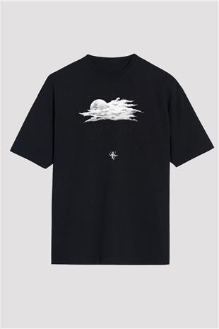 Yamaç Paraşütü - Paragliding Baskılı Unisex Siyah Oversize Tişört