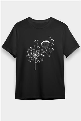 Yamaç Paraşütü - Paragliding Baskılı Unisex Siyah Tişört - Tshirt