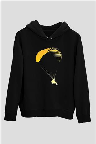 Yamaç Paraşütü - Paragliding Baskılı Unisex Siyah Kapüşonlu Sweatshirt