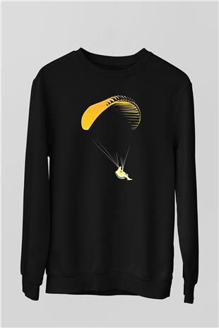 Yamaç Paraşütü - Paragliding Baskılı Unisex Siyah Sweatshirt