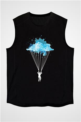 Yamaç Paraşütü - Paragliding Baskılı Unisex Siyah Kolsuz Tişört