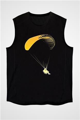 Yamaç Paraşütü - Paragliding Baskılı Unisex Siyah Kolsuz Tişört