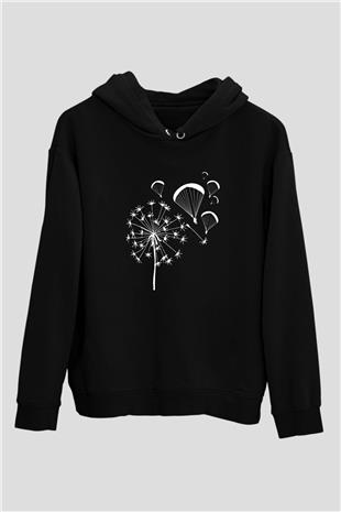 Yamaç Paraşütü - Paragliding Baskılı Unisex Siyah Kapüşonlu Sweatshirt