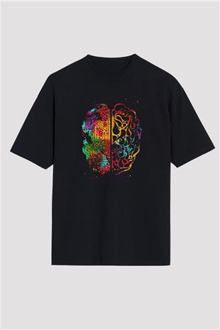 Yapay Zeka Beyin Baskılı Unisex Oversize Tişört - Tshirt