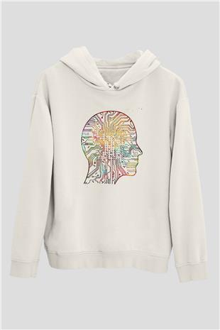 Yapay Zeka Renkli Baskılı Unisex Ekru Hoodie