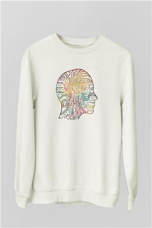 Yapay Zeka Renkli Baskılı Unisex Ekru Sweatshirt