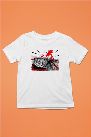 Yarış Arabası Baskılı Unisex Beyaz  Çocuk Tişört