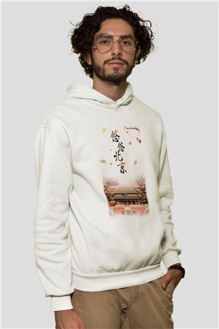 Yasak Şehir Beyaz Unisex Kapşonlu Sweatshirt
