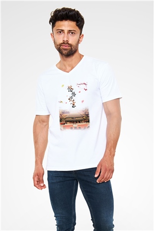 Yasak Şehir Beyaz Unisex V Yaka Tişört T-Shirt