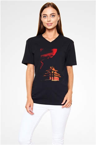 Yasak Şehir Siyah Unisex V Yaka Tişört T-Shirt