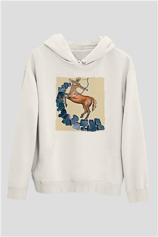 Yay Burcu Baskılı Beyaz Unisex Hoodie