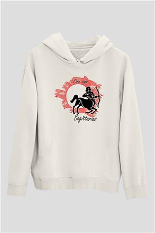 Yay Burcu Baskılı Beyaz Unisex Hoodie
